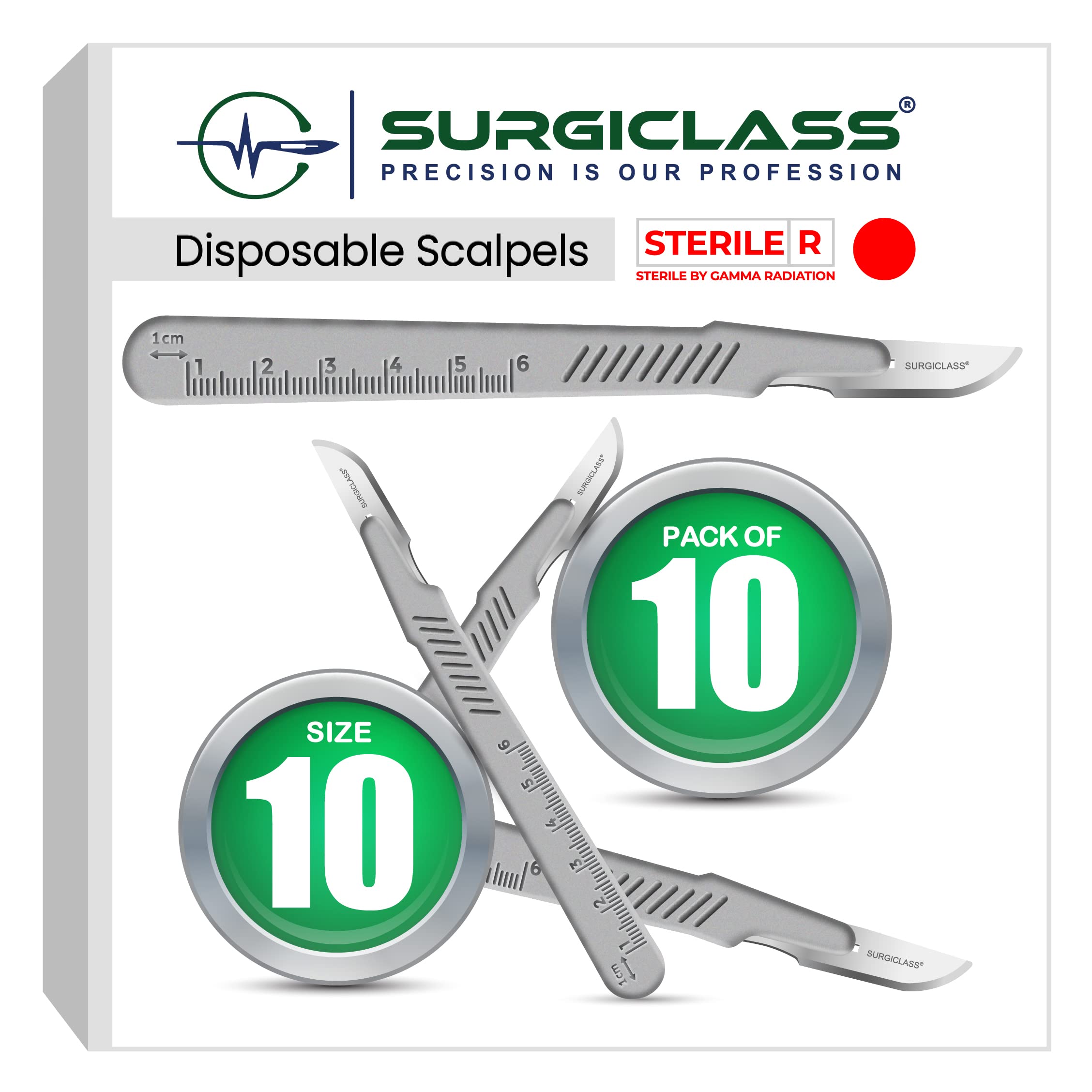 Surgical Scalpel # 10 Surgical Steel Sterile ● Pack of 10 ● Disposable ● Perfect for Wood Art, Surgical, Sculpting, Repairs, Lab Anatomy, Sign, Card Making Lab Training SURGISTD10-10