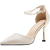 YooPrettyz Women D’Orsay Sexy High Heels Evening Bridal Shoes with Pearls Ankle Strap Formal Wedding Pump