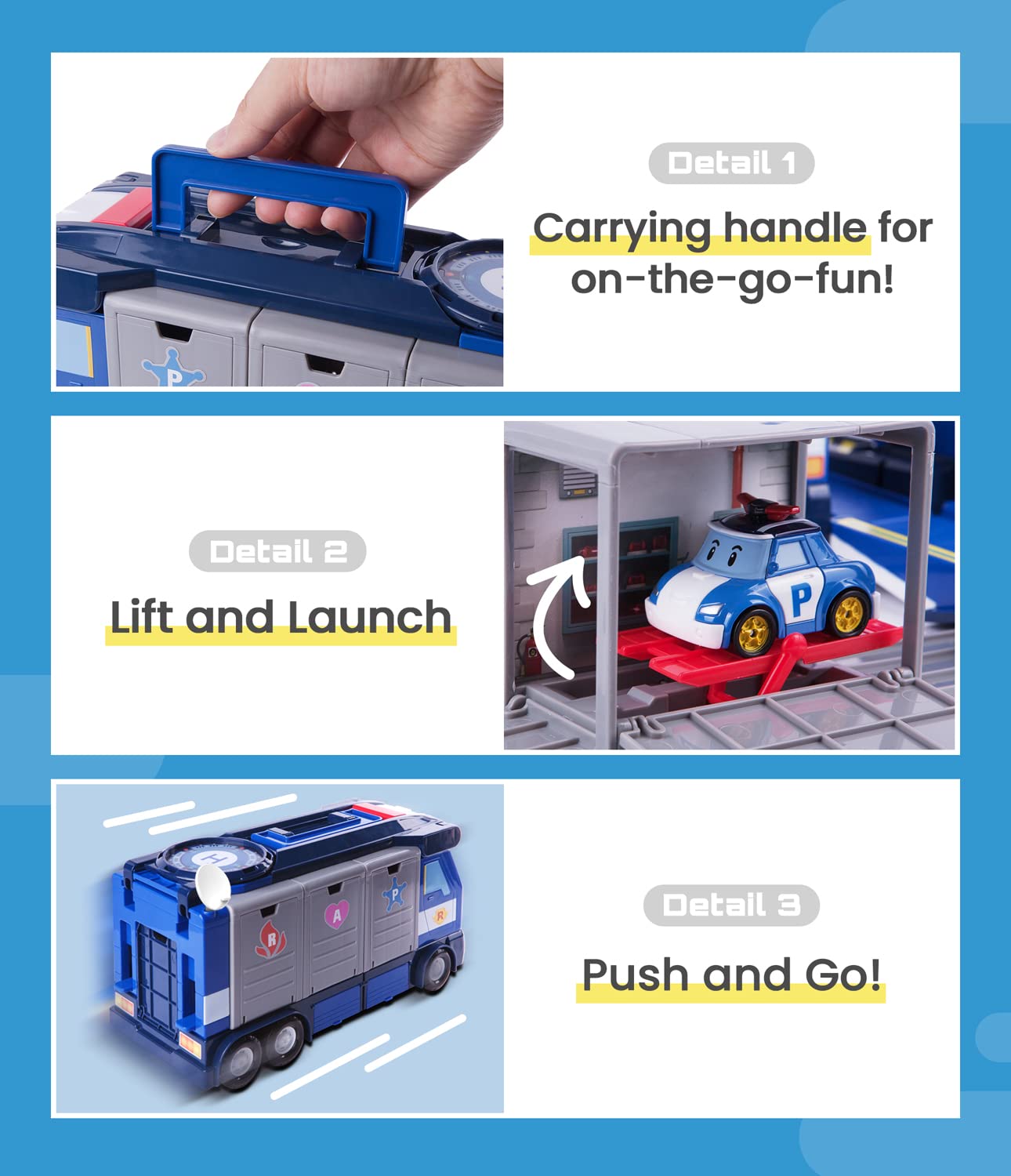 Robocar Poli Toys, Mobile Headquarters, 3-in-1 Transforming Police HQ Trailer Truck Toy with Vehicle Launchers & 1 Poli Die-Cast Car, Kids Toys for Ages 3 and up