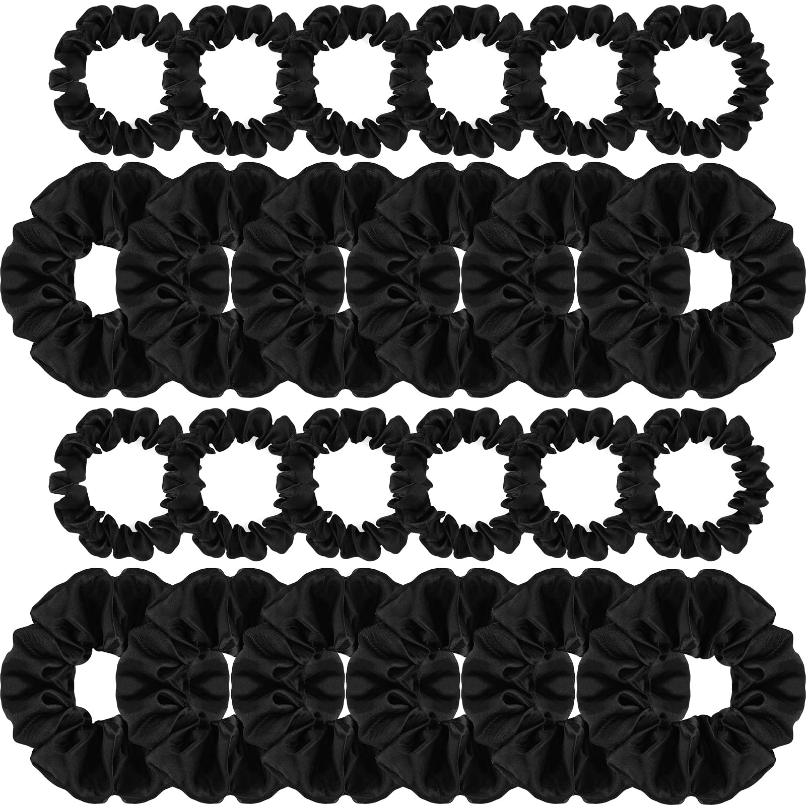 Lusofie 24Pcs Black Satin Scrunchies Elastic Silk Scrunchies Satin Hair Scrunchies Hair Ties Hair Bands Ponytail Holder for Women Girls(2 Sizes)