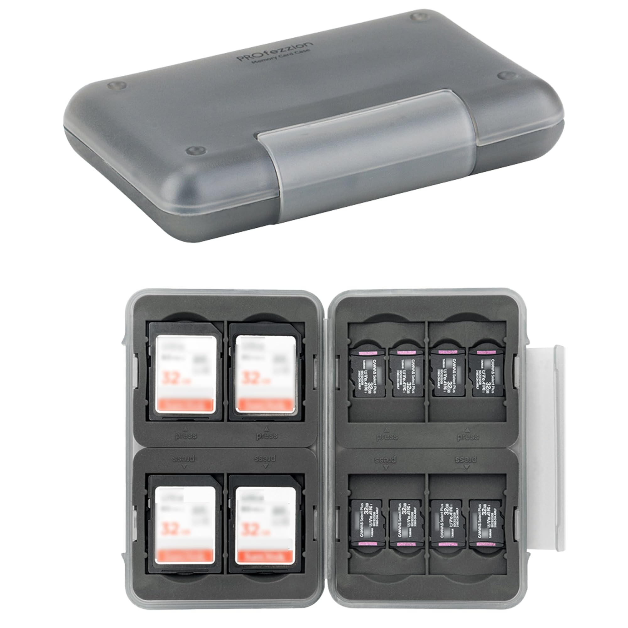PROfezzion Compact SD & Micro SD Card Holder Case, Water-resistant & Portable Memory Card Storage Box for 16 Micro SD Card & 8 SD/SDXC/SDHC Card, Total 24 Slots with Soft Rubber Interior