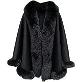 Youlander Fur NU-96 Cape For Women Warm Outwear With Fluffy Real Fox Fur Collar Trim Wool Shawl Cloak Wrap