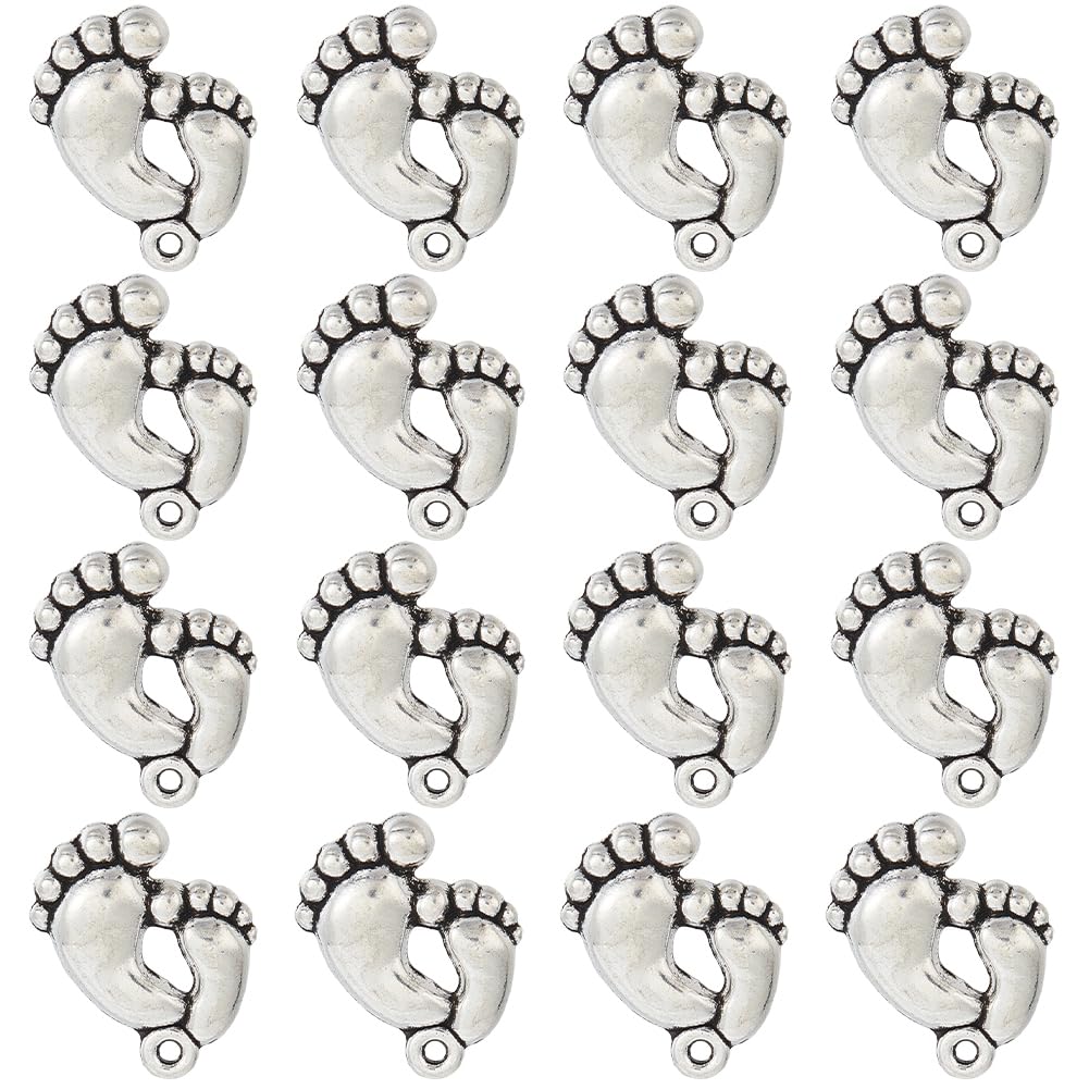 SUNNYCLUE 1 BOX 60PCS Silver Foot Charms Bulk Feet Charm 20x17mm Alloy Tibetan Vintage Cute First Step Footprint Charms for Jewellery Making Charms Diy Earrings Bracelet Necklace Podiatry Graduation