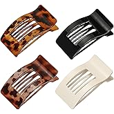 4 Pack Flat Hair Clips, Large Flat Claw Clips for Women, French Strong Hold Non-slip Barrettes for Thick & Thin Hair, Rectangle Hair Accessories for Daily Styling (Leopard)