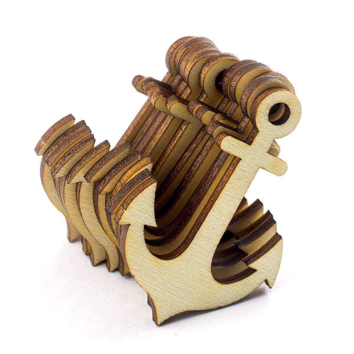 Summer-Ray 20pcs Laser Cut Wooden Veneer Anchor Scrapbooking Embellishment (Natural, 4 inches)