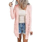 MEROKEETY Women's Lightweight Cardigan Summer Long Open Front Button Down Trendy Loose Outwear with Pockets