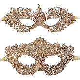 TFTSR Masquerade Masks for Women Couples & Men - Gold & Black Lace Venetian Dress & Mardi Gras Mask Adults Party Costume