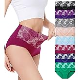 HAVVIS Women's Briefs Underwear Cotton High Waist Tummy Control Panties Rose Jacquard Ladies Panty Multipack