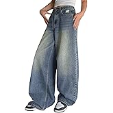 Peakpride Womens Baggy Jeans Loose Boyfriend Wide Leg Casual Denim Pants High Waist Y2K 90S Vintage Trouser Jeans
