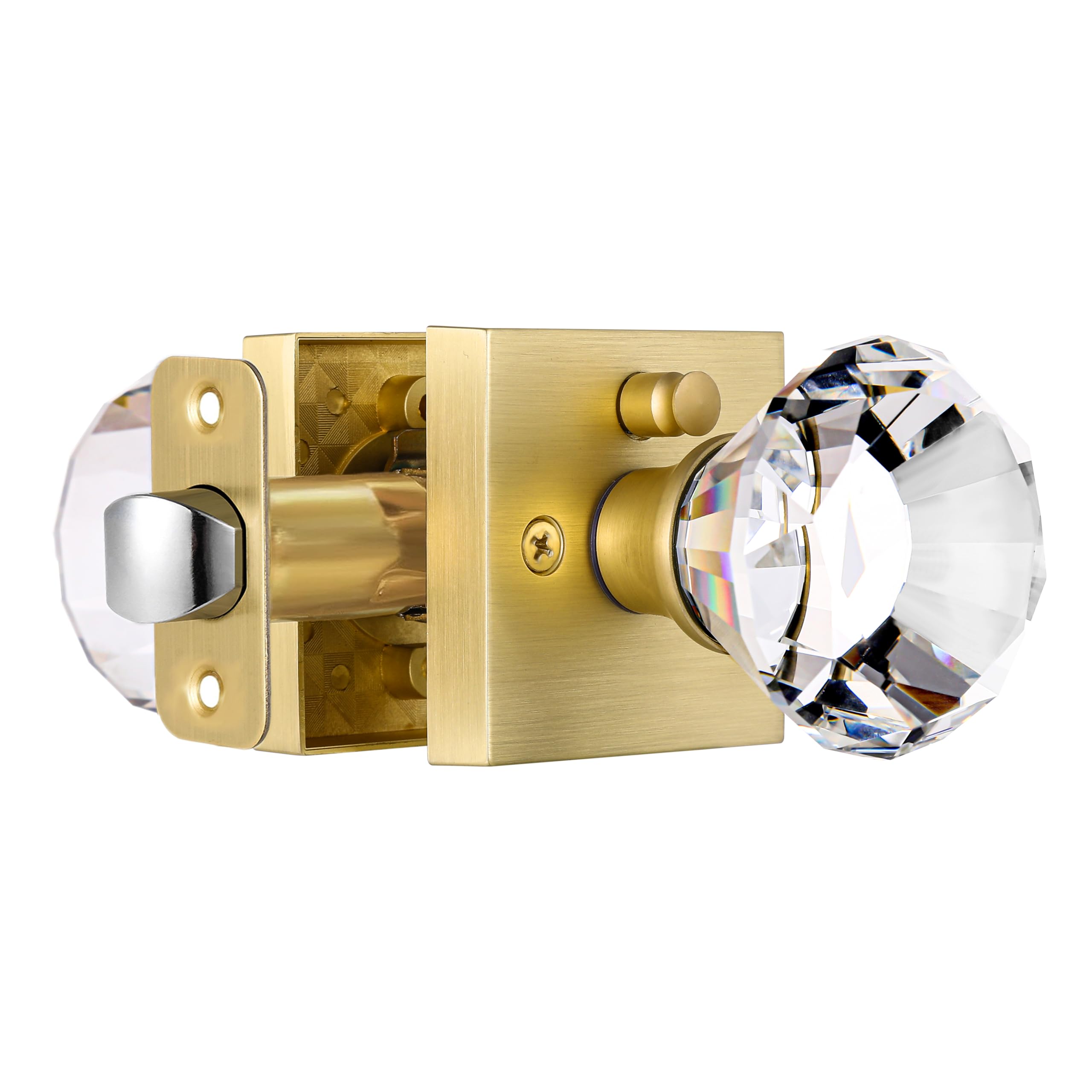 Photo 1 of HIEMEY Square Glass Crystal Door Knobs Interior, Bedroom and Bathroom Privacy Satin Brass Gold Door Knobs with Lock, Diamond Shape Keyless