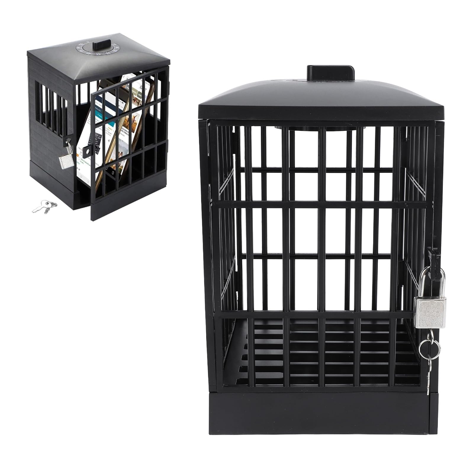 Cell Phone Jail with Timer, Smartphone Time Lock Box Mobile Phone Prison for Family Time Focus, with 6 Phone Capacity Lock Key for Home Office Classroom Storage