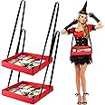 2 Pcs Wearable Party Tray Snack and Beverage Carrier Foldable Drink Carriers Drink Holder Movie Snack Trays with Strap Halloween Costume Accessory Prop with 4 Ribbons, 2 x 11 x 13 Inches (Red)