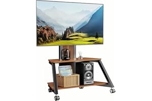 BEISHI Heavy Duty Mobile TV Stand Rolling TV Cart with Wheels for 32-85 Inch Flat/Curved Led/LCD/OLED Portable Floor TV Stand with Wooden Shelves, Height Adjustable Holds up to 220lbs,Max VESA 600 x400mm