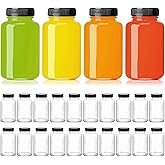 KEYWING 24 Pack 4oz Juice Shot Bottles with Caps- Small Glass Jars for Ginger,Wellness Shots,Whiskey - Travel mini Reusable Wide Mouth Clear bottles- Leakproof, Dishwasher Safe.