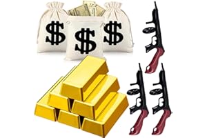 MiniInflat 12 Pcs Inflatable Gun Props Canvas Money Bag with Drawstring Cardboard Golden Box Decorations for Gold Gangster 1920s Mafia Pirate Bar Birthday Cosplay Theme Party