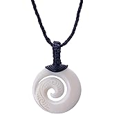 81stgeneration Hand-Carved Bone Koru Spiral Pendant Necklace - Maori-Style Adjustable Cord Necklace for Men - Women's Natural Bone Amulet - Tribal Handmade Statement Surfer Jewelry