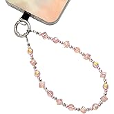 Danni Yan Cell Phone Wrist Strap Crystal Beaded Phone Bracelet Strap For Women Sparkling Beads Wristlet Lanyard Beaded Chain (Sakura Pink)