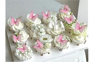 Weraru 48Pcs Edible Wafer Paper Butterflies Cupcake Topper Pink Cake Decorations