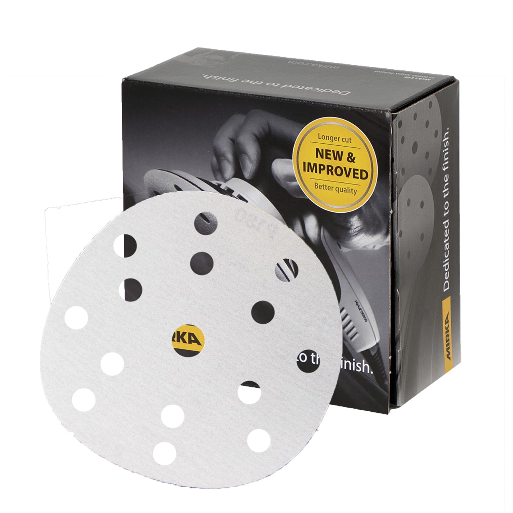 Mirka Basecut White Hook and Loop Hook It 150mm 6 Inch Sanding Discs - Box 100 Abrasive P240 Grit Automotive Refinishing Sandpaper Sanding Discs 15 Hole Vacuum Dust Extraction System