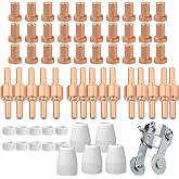61Pcs PT31 Plasma Cutting Consumables with PT-31 Roller Guide Fit CUT-40 CUT-45 CUT-50D JG-40 LG-40 CT-312 Plasma Cutter Torch Nozzle Electrode Accessories