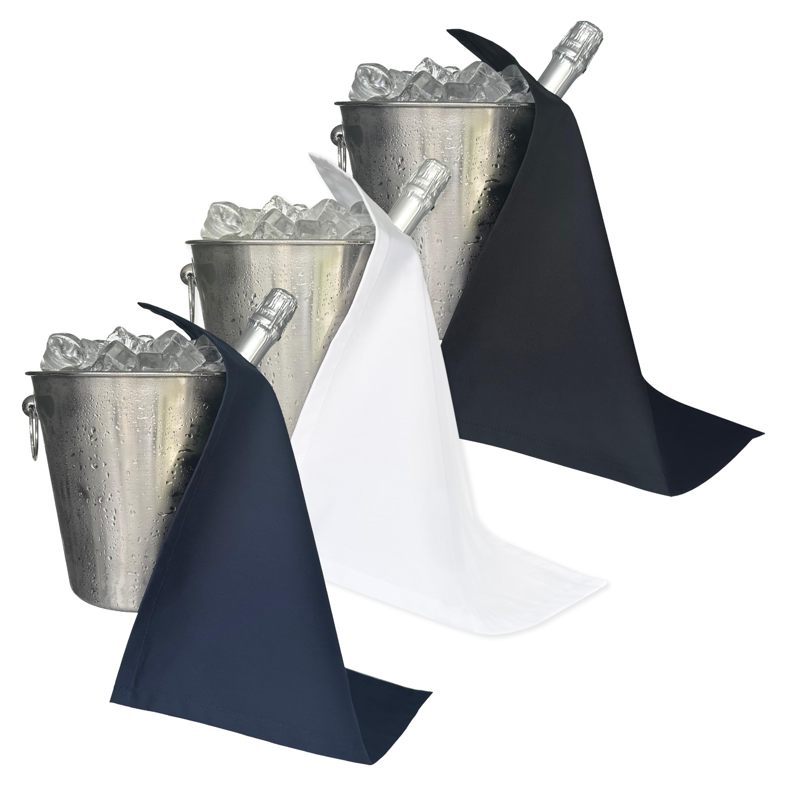 BottleCloths - Catering Collection, Bottle Cloths for Ice Buckets, Polycotton, 42 cm, Corner Hole, Stitched Circle (Colour Combo, Pack of 3)