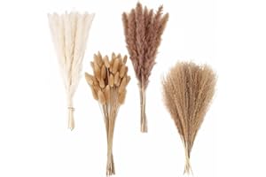 Dried Pampas Grass Decor, 100 Stems Pampas Grass Contains Bunny Tails Dried Flowers, Reed Grass Bouquet for Wedding Boho Flow