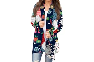 ZEFOTIM Christmas Cardigan for Women Light Weight Open Front Funny Reindeer Xmas Fashion Casual Shirts