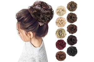 MORICA 1PCS Messy Hair Bun Hair Scrunchies Extension Curly Wavy Messy Synthetic Chignon for Women (2/33#(Darkest Brown & Dark Auburn Mixed))