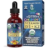 USDA Organic Vitamin D3 K2 Liquid Drops | Vitamin D3 K2 Supplement for Kids & Toddlers Ages 1+ | Kids Supplement for Calcium Absorption Strong Bones | Vegan, Non-GMO | 2 Fl Oz