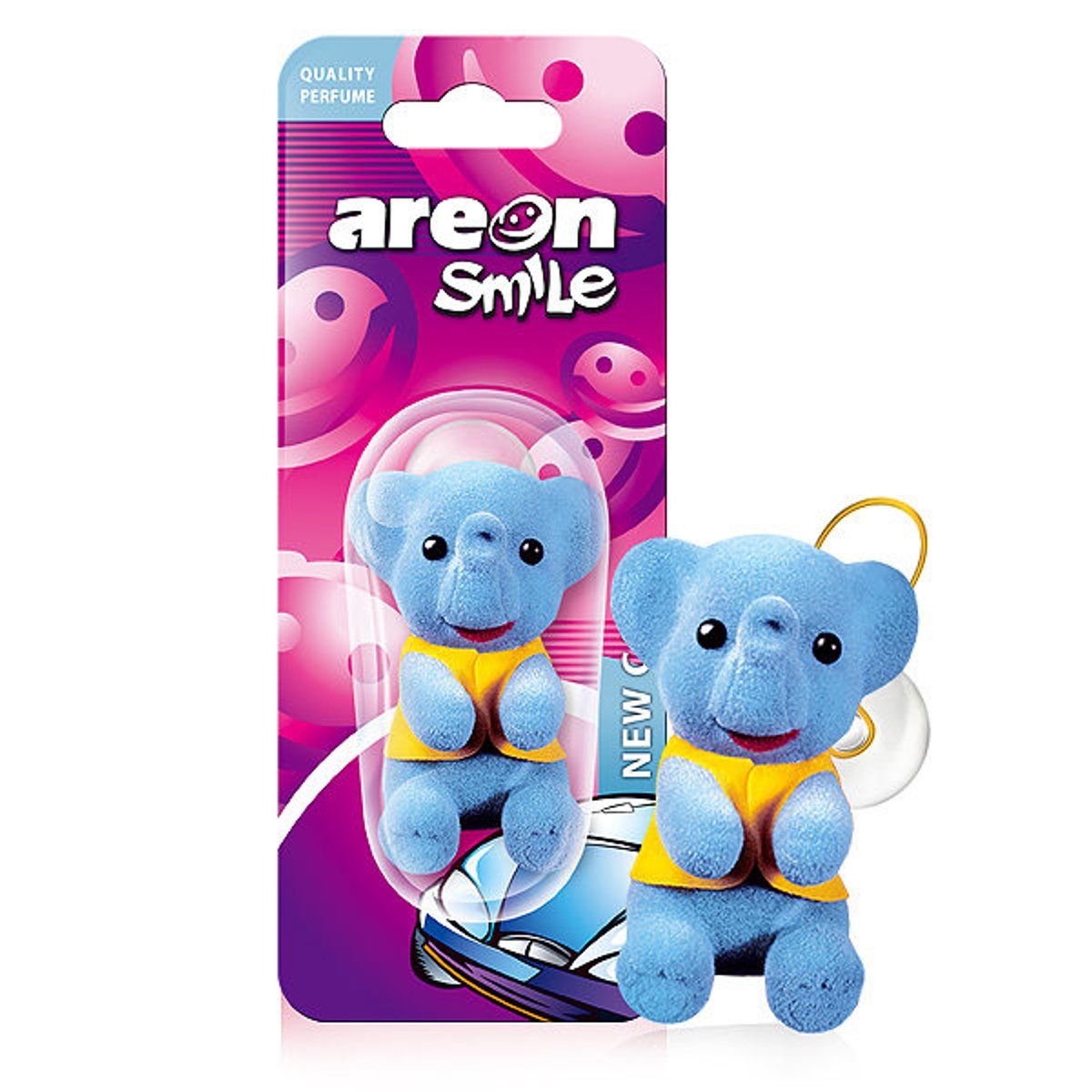 Areon Smile Car Air Freshener New Car Smell Scent Funny Hanging Blue Elephant Home 3D Pack of 1