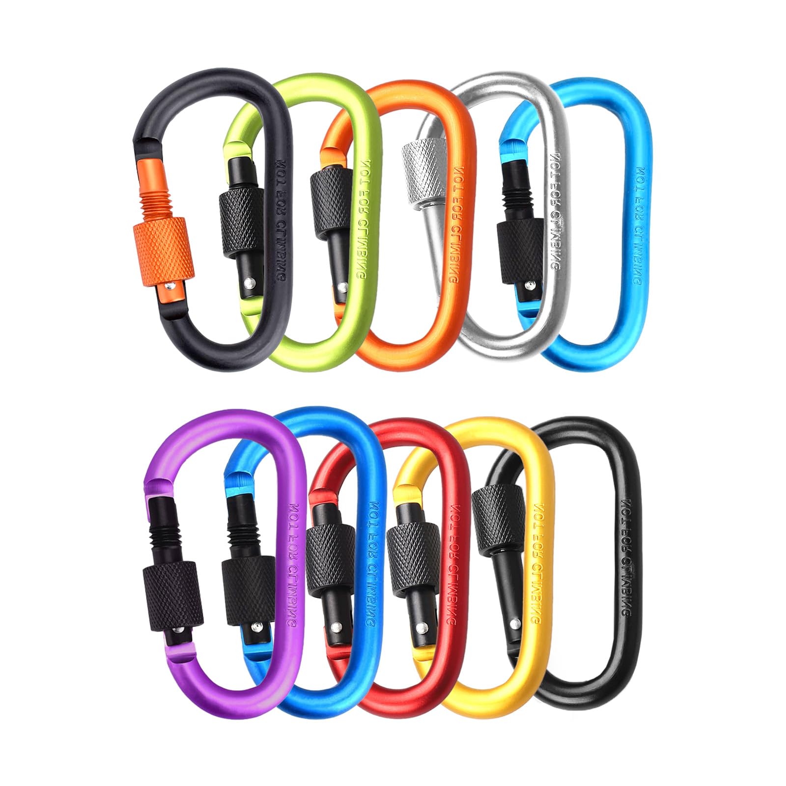 MORAINJAY 10Pcs Aluminum Alloy Locking Carabiners,Heavy Duty D-Ring Carabiner Clips for Outdoor,Camping,Hiking,Fishing,Traveling,Backpack,Water Bottle