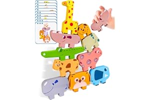 Cowcowcow Montessori Toys for 1 2 3 4 Year Old Boys Girls, Toddler Toys Age 2-4, 1 2 3 4 Year Old Girl Boy Birthday Gifts, 10 pack Wooden Animal Blocks Sorting & Stacking Education Toddler Puzzles Toy