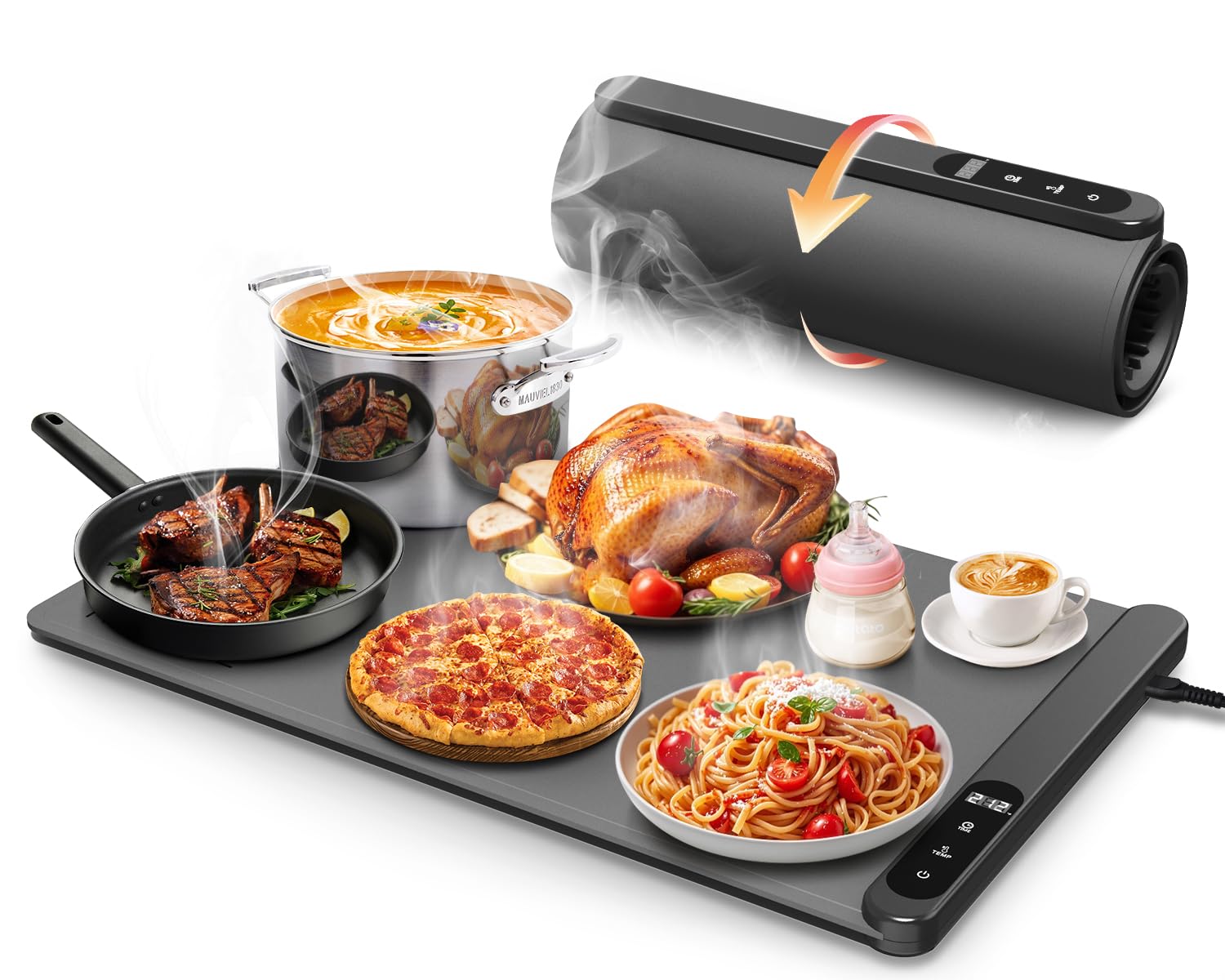Photo 1 of Upgrade-Electric Warming Tray, Food Warming Mat with 6 Level Temperature Settings & 6 Hours Timer, Graphene Full Surface Rapid Heating, Auto Shut-Off, Roll Up Food Warmers for Parties, Gatherings