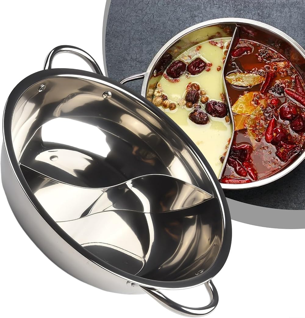 ARMYJY Double Flavor Shabu Pot 28cm Stainless Steel Divider Hot Pot
