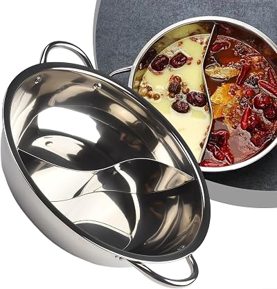 ARMYJY Double Flavor Shabu Pot 28cm Stainless Steel Divider Hot Pot