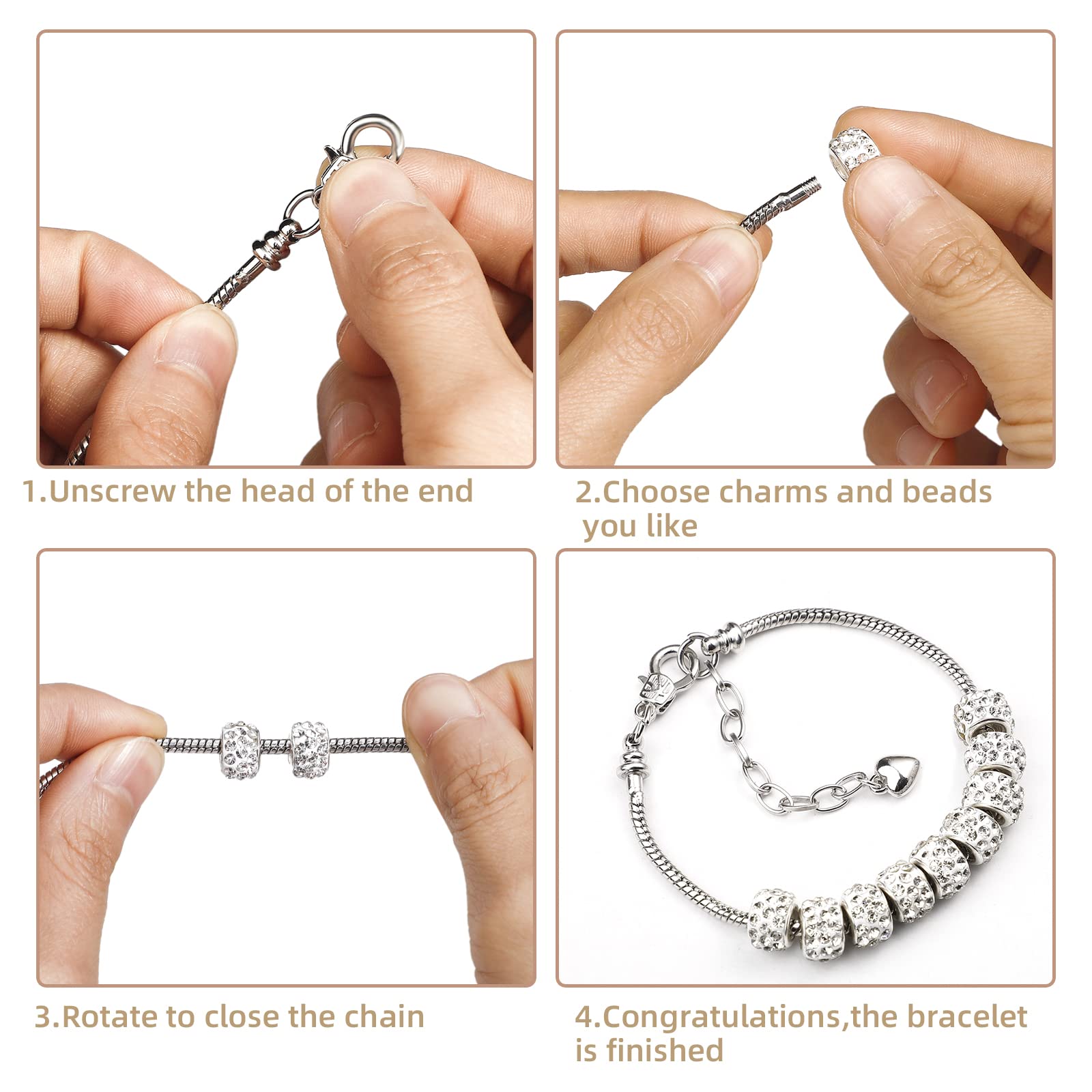 20 Pieces Snake Chain Charm Bracelet with Bracelet Helper Adjustable Snake Charm Bracelet Chains with Heart Lobster Clasp Extender Chain DIY Bracelet Chain for Women Jewelry Making Gifts Supplies