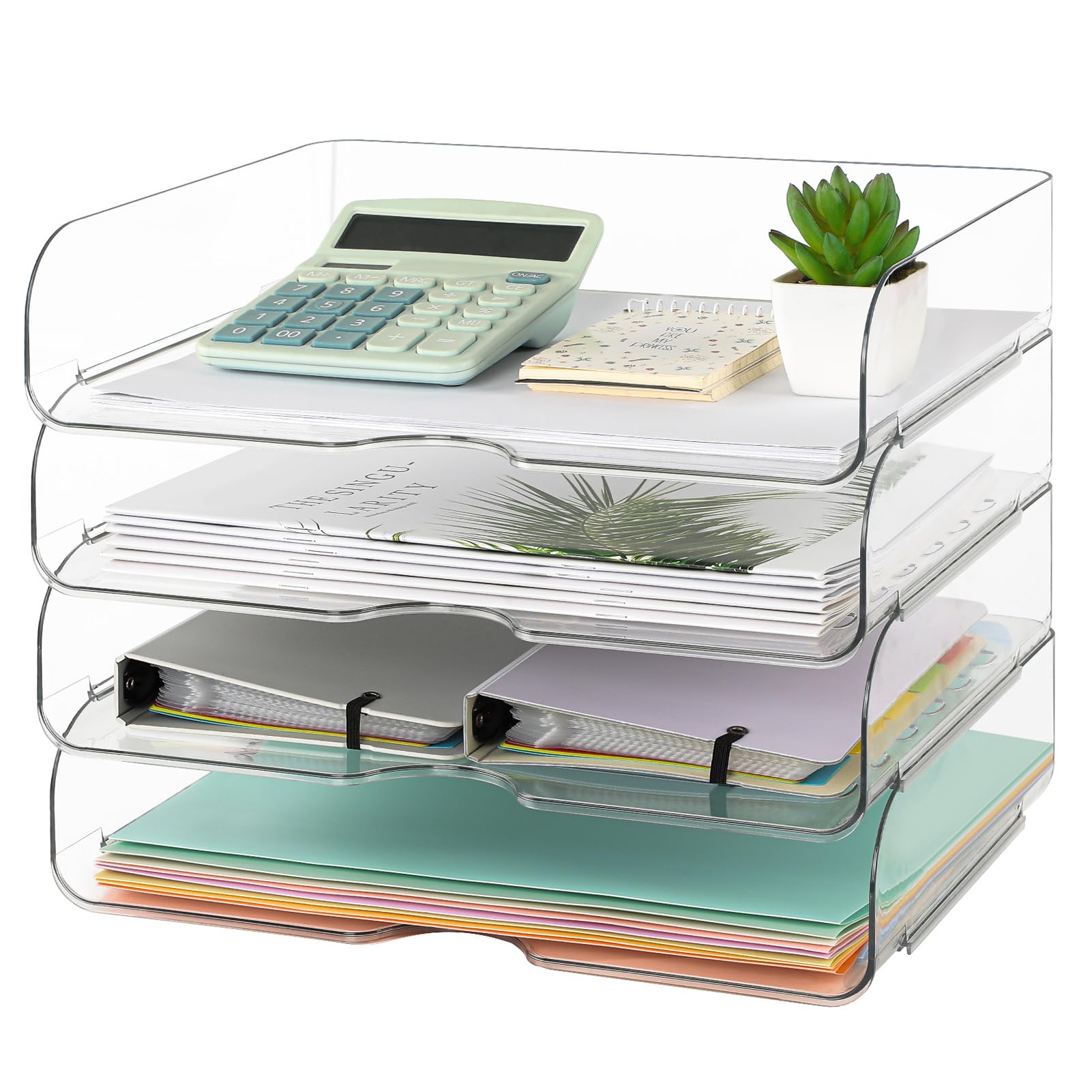 Photo 1 of MaxGear 4 Tier Clear Paper Tray Organizer, Stackable Letter Tray, Stacking File Trays Organizers for Desk, Desk Paper Organizer, Office Organizers and Accessories