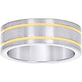 Jewels By Lux Stainless Steel Mens Two-Tone Double Grooved Brushed Comfort-Fit Fashion Bridal Anniversary Wedding Engagement Band Ring