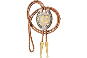 HLYMPONY Bolo tie for Men Western Cowboy Brown Leather Necktie Gold Initial Letter ABCDJMR to Z Bolo ties for Women