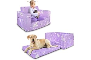 Beavtaens Kids Couch, 2-in-1 Kids Fold Out Couch, Convertible Kids Sofa to Lounger for Girls and Boys, Soft Toddler Chairs Comfy 1-3 Years Old (Unicorn)