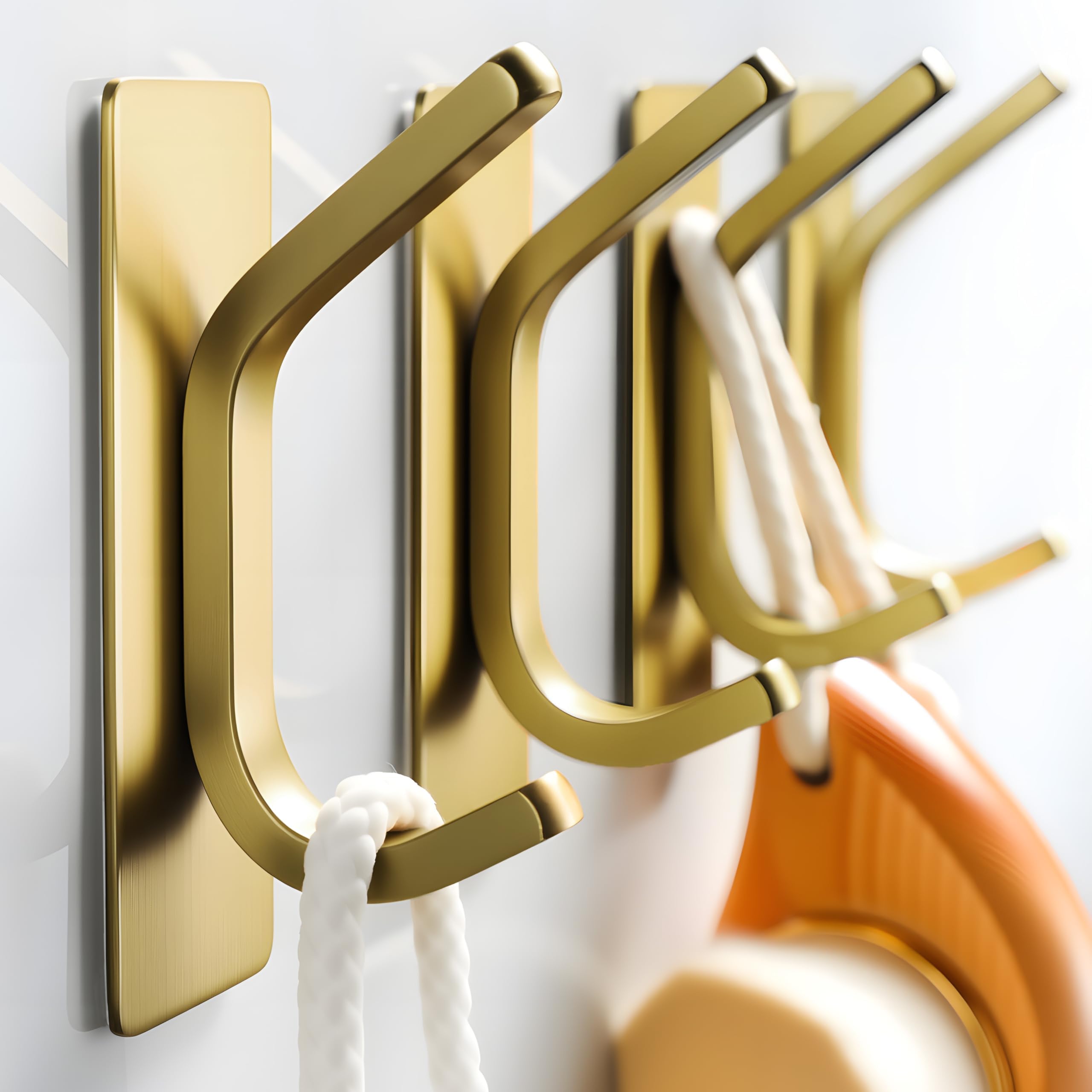 Photo 1 of Taozun Adhesive Hooks - Brushed Gold Towel Hooks, Stainless Steel Stick on Wall Hooks Holder for Hanging Robe Sponges in Bathroom and Bedroom