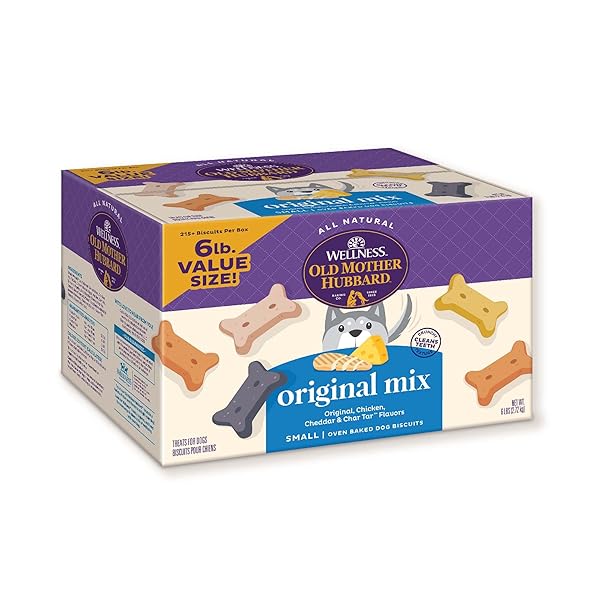 OLD MOTHER HUBBARD WELLNESS ORIGINAL MIX DOG BISCUITS, NATURAL, TRAINING TREATS, FOUR FLAVORS, SMALL SIZE, (6 POUND BAG)