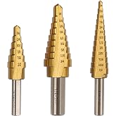 Yougfin 3-Piece HSS Titanium Step Drill Bit Set with Double Flutes | 28 Step Sizes, Titanium Coated, Double Flutes, Fast Chip Removal, Metal Wood Plastic