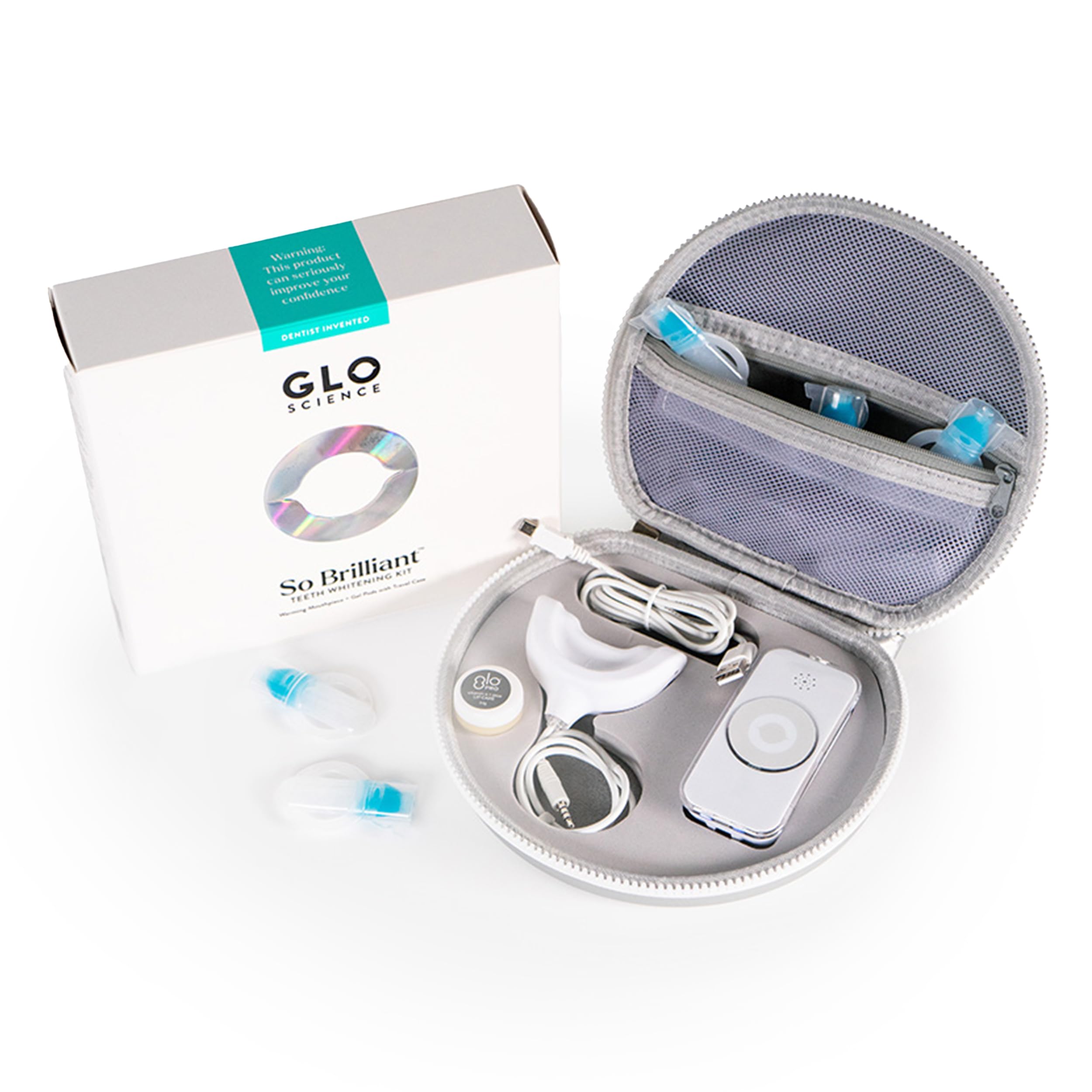 Photo 1 of GLO Science So Brilliant Teeth Whitening Kit – Patented Warming Mouthpiece with LED Light Technology, Whitening Gel w/ 6% Hydrogen Peroxide, Lip Balm – Fastest Way to Whiter Teeth, Sensitivity Free