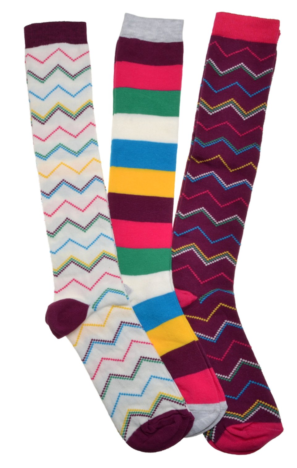 3 Pairs of Stripey Ladies Long Socks - Knee High Boot socks