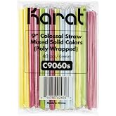 Karat Boba Straws, 9" x 10mm, Individually Wrapped, Assorted Colors, 1600ct | Disposable Bubble Tea Straws, Jumbo Shake and Smoothie Straws, Diagonal Cut for Sealing Film, Bulk Pack, C9060s