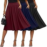 Evervibe 3 Pcs Womens Midi Skirts Knee Length with Pockets Casual High Waisted 2026 Trendy Summer Midi Skirt for Ladies