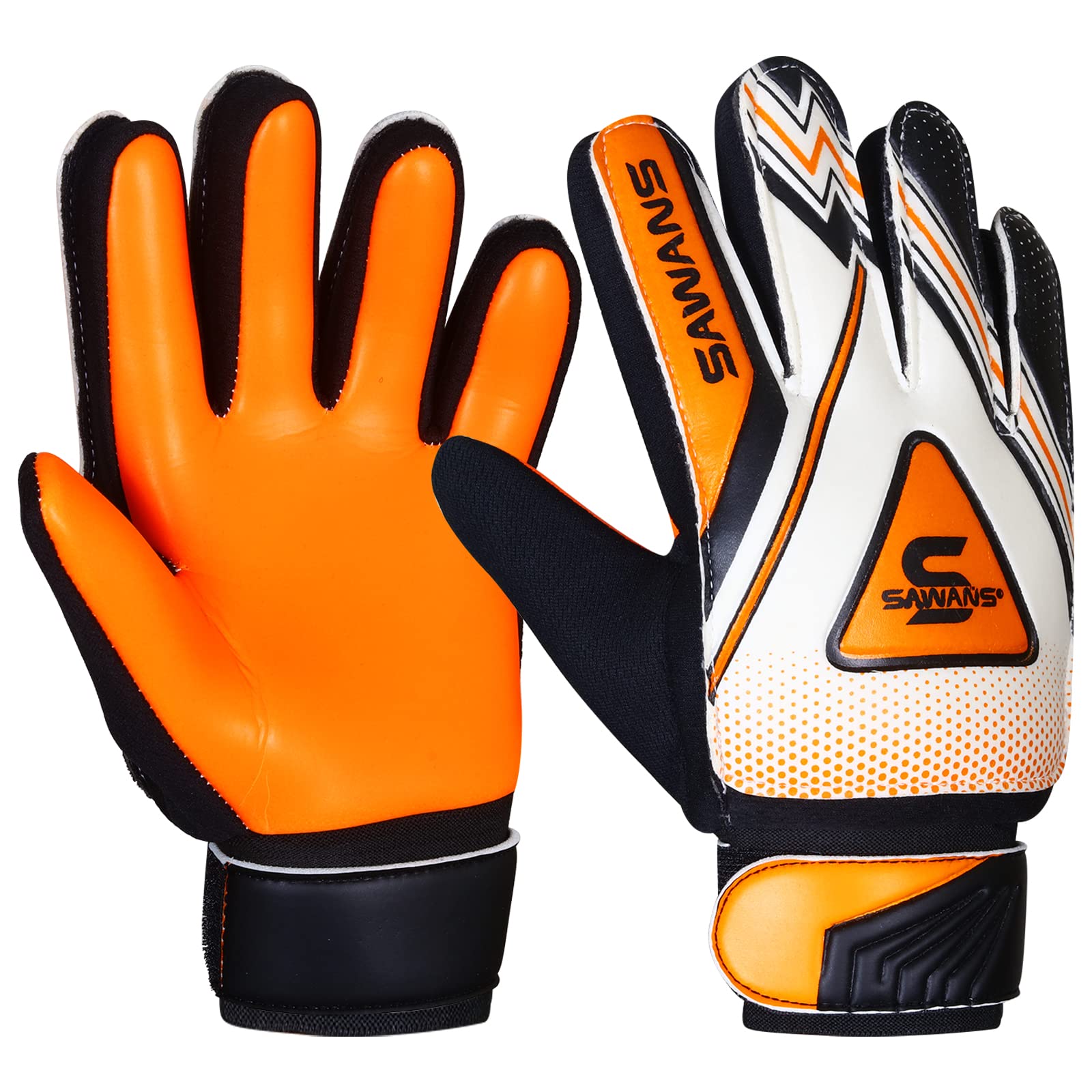 SAWANS Football Goalkeeper Gloves Boys Kids Children Youth Adult Soccer Goalie Protection Goal Keeping Gloves Finger Support Wrist Junior Anti Slip Palm (Size 5 for 9 to 12 year old, Black/Orange)