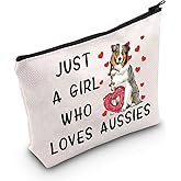 G2TUP Aussie Lover Gift Who Loves Aussies Makeup Bag Aussie Mom Cosmetics Bag Aussie Dog Owner Gift Australian Shepherd Zipper Travel Pouch (Loves Aussies White Bag)