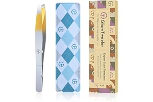 Exclusive G-01 Slant Tip Tweezers, GlamTweeler High Precison Expert Eyebrow and Facial Hair Removal Tweezer with Leather Storage & Carrying Case (Silver & Gold)